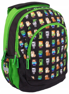 Viackomorový školský batoh Minecraft Astra, čierny, Odtiene zelenej, 20 l